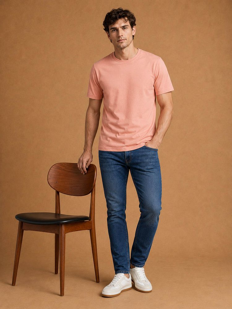 Sneakers park wit met Sneakersok (3-pack) wit, The jason jeans mid blauw en The steve t-shirt roze