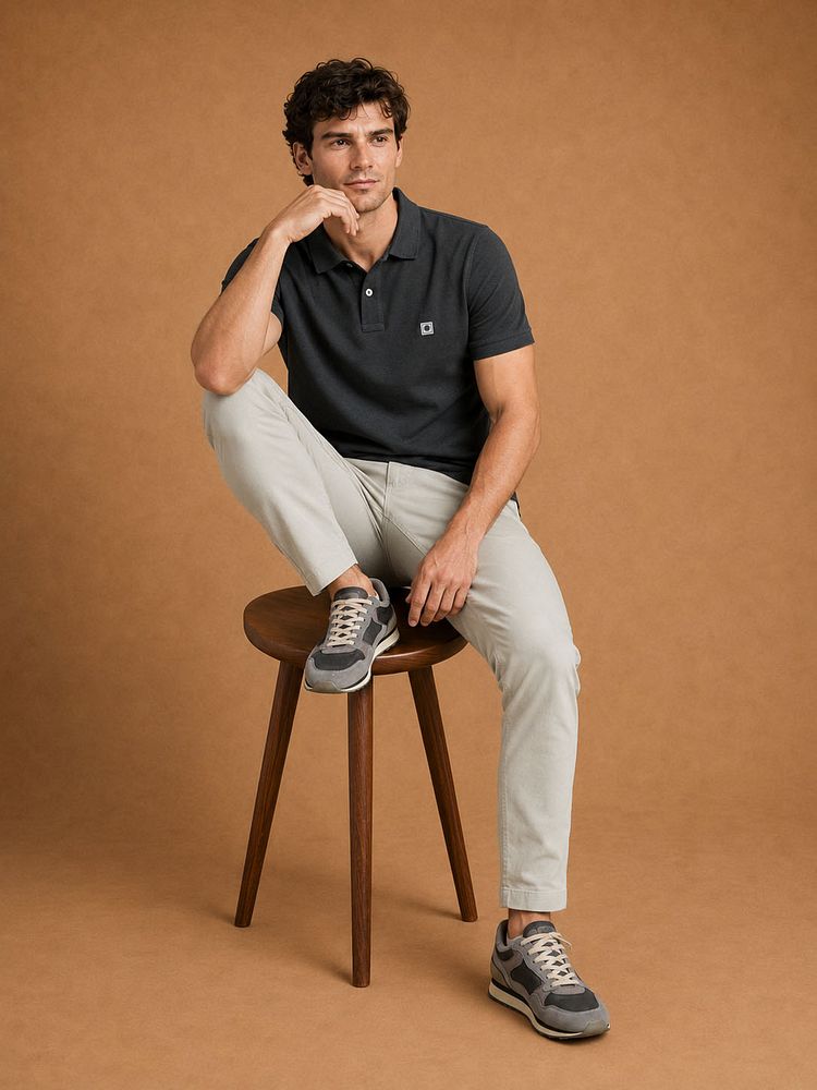 Sneakers berlin man zwart met Sneakersok (3-pack) wit, The harry chino sage groen en The rene poloshirt zwart