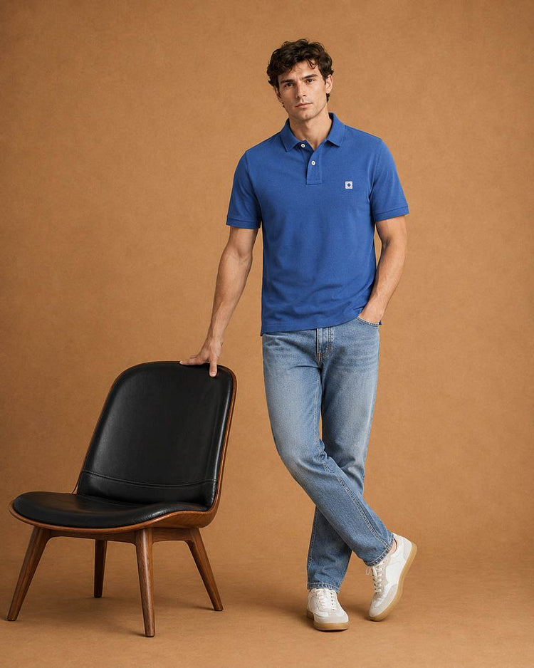Sneakers park wit met Sneakersok (3-pack) wit, The jason jeans lichtblauw en The rene poloshirt royal blauw