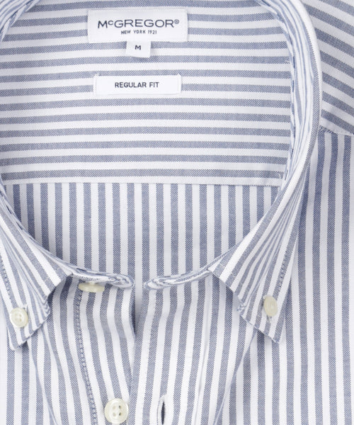 Overhemd stretch Oxford grote streep regular fit | Navy