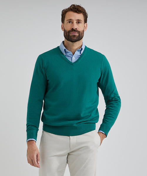 Trui cotton cashmere V-hals | Medium Green