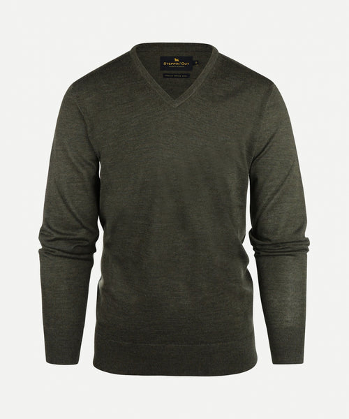 Trui V-hals fine merinowol | Light Olive