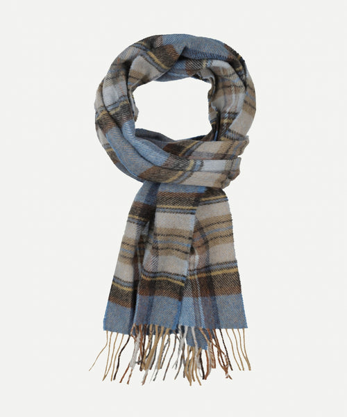 Lange sjaal geruit van Ierse wol | Medium Blue