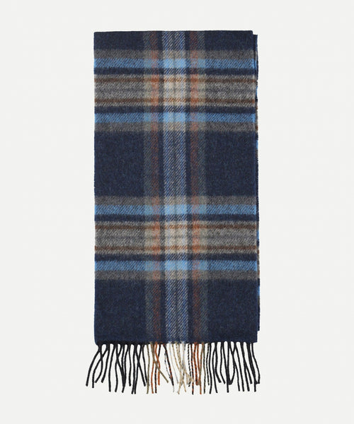 Lange sjaal geruit van Ierse wol | Indigo
