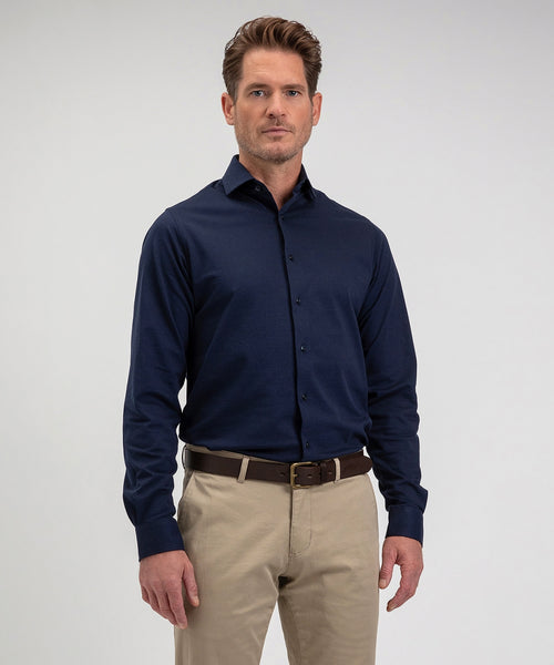 Overhemd stretch piqué regular fit | Navy