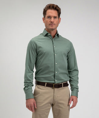 Overhemd stretch piqué regular fit | Medium Green