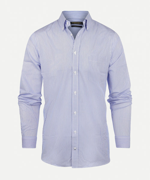 Overhemd gestreept regular fit button-down | Navy