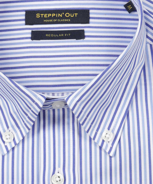 Overhemd tweekleurig gestreept regular fit button-down | Navy