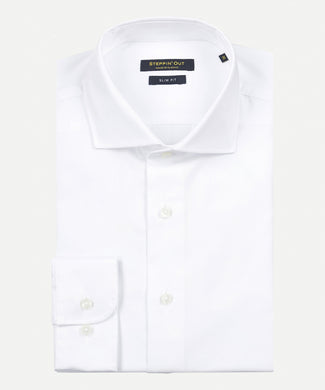 Overhemd twill slim fit cutaway | White