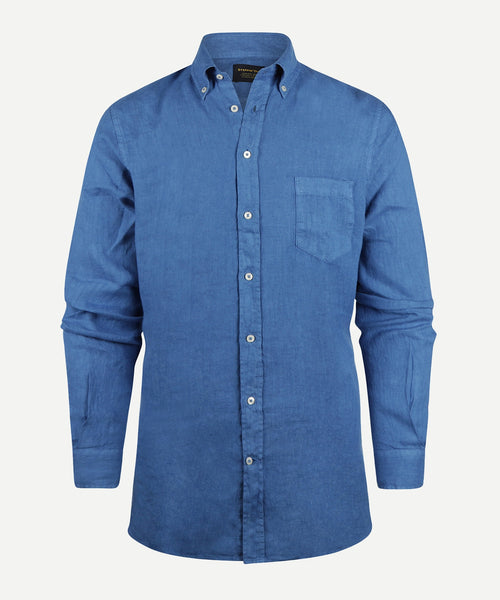 Overhemd linnen regular fit button-down | Medium Blue