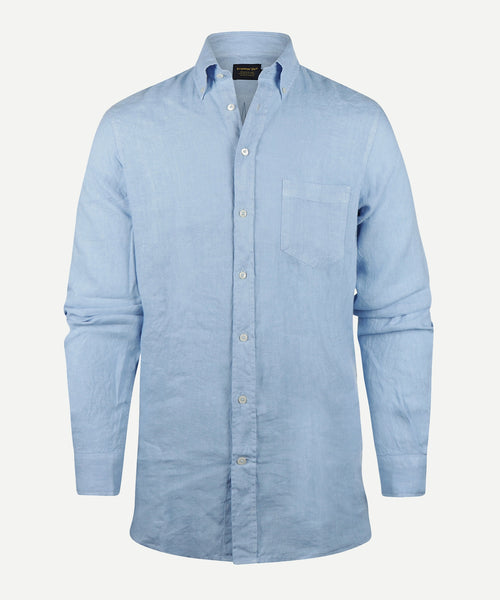 Overhemd linnen regular fit button-down | Sky Blue