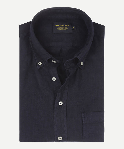 Overhemd linnen regular fit button-down | Navy