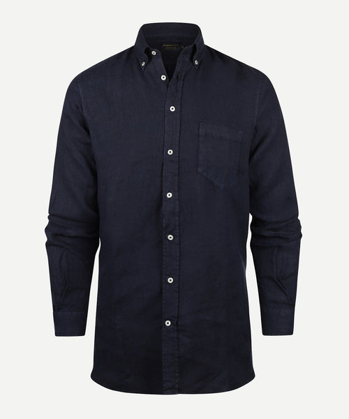 Overhemd linnen regular fit button-down | Navy
