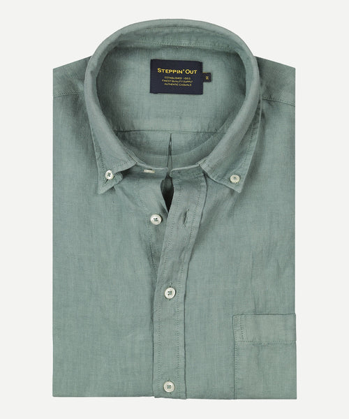 Overhemd linnen regular fit button-down | Sage