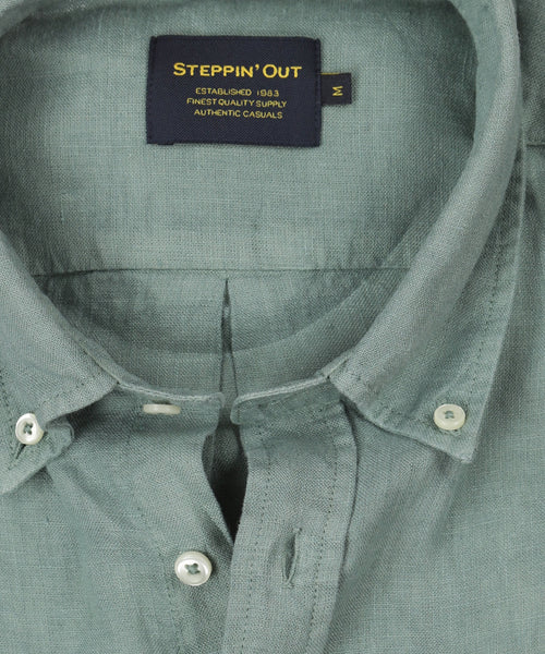 Overhemd linnen regular fit button-down | Sage
