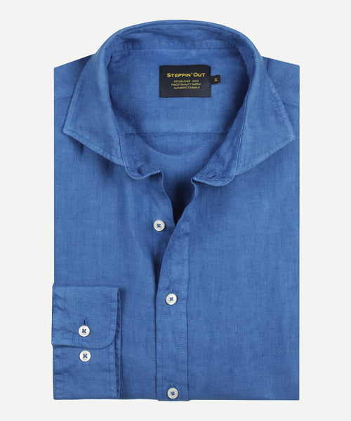 Overhemd linnen regular fit cutaway | Medium Blue