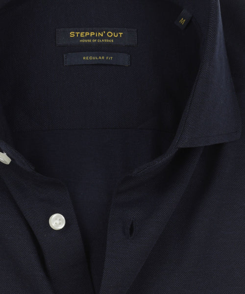 Overhemd stretch piqué regular fit cutaway | Navy