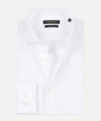 Overhemd stretch piqué regular fit cutaway | White