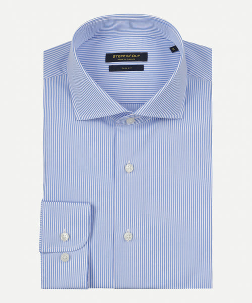Overhemd gestreept slim fit cutaway | Light Blue
