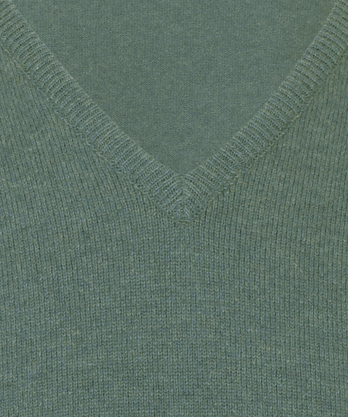 Trui lamswol v-hals | Medium Green