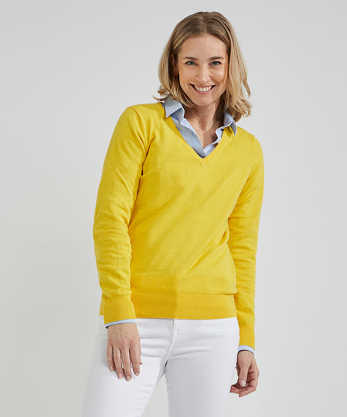 Trui cotton cashmere V-hals | Light Yellow