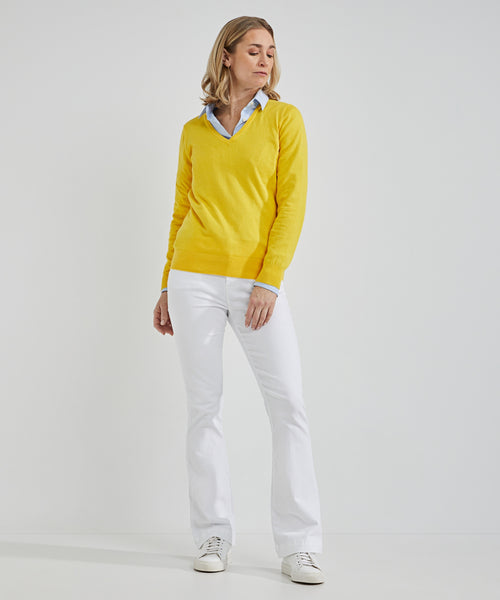 Trui cotton cashmere V-hals | Light Yellow