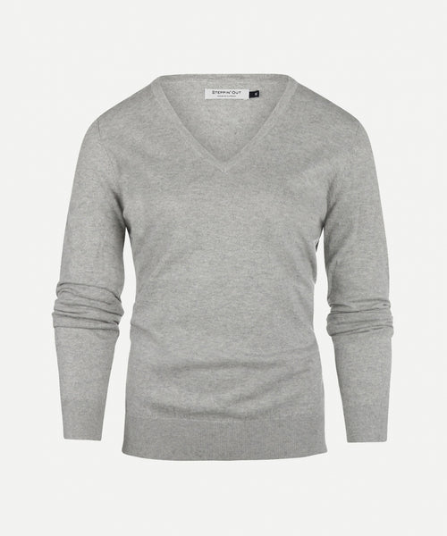 Trui cotton cashmere v-hals | Medium Grey Melange
