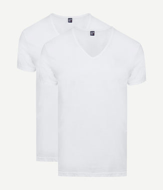 Alan Red Dean v-hals t-shirt wit (2-pack) | Slim-fit