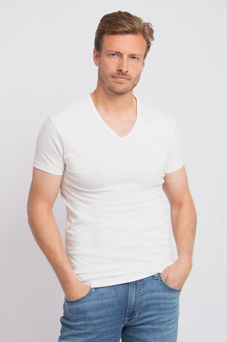 Alan Red Dean v-hals t-shirt wit (2-pack) | Slim-fit