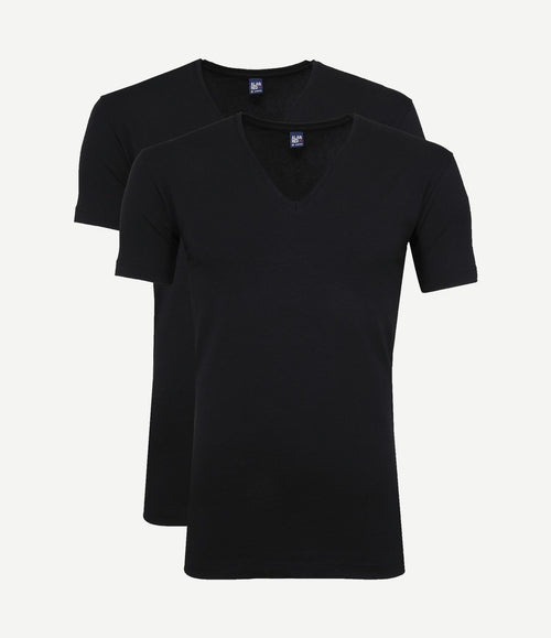 T-shirt NOV v-neck stretch zwart (2-pack)