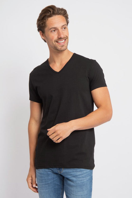 Alan Red v-hals Dean t-shirt (2-pack) zwart | Slim-fit