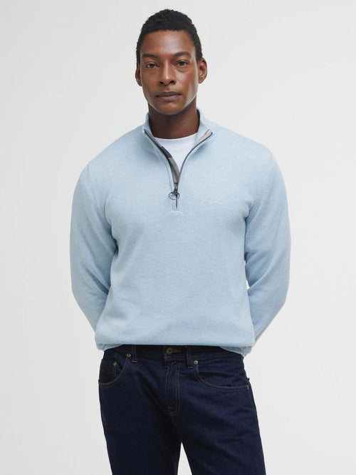 Barbour halve rits trui lichtblauw | Regular-fit