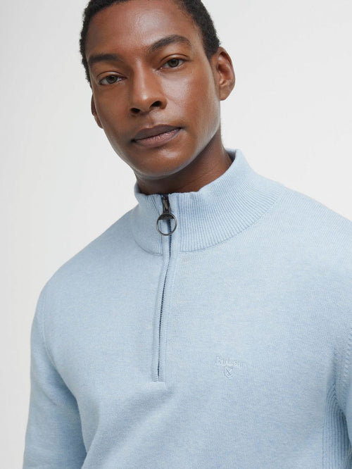 Barbour halve rits trui lichtblauw | Regular-fit