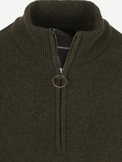 Barbour halve rits trui wol olive | Regular-fit