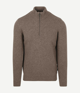 Barbour halve rits trui wol taupe | Regular-fit