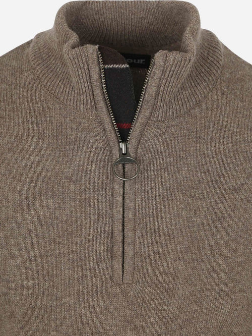Barbour halve rits trui wol taupe | Regular-fit