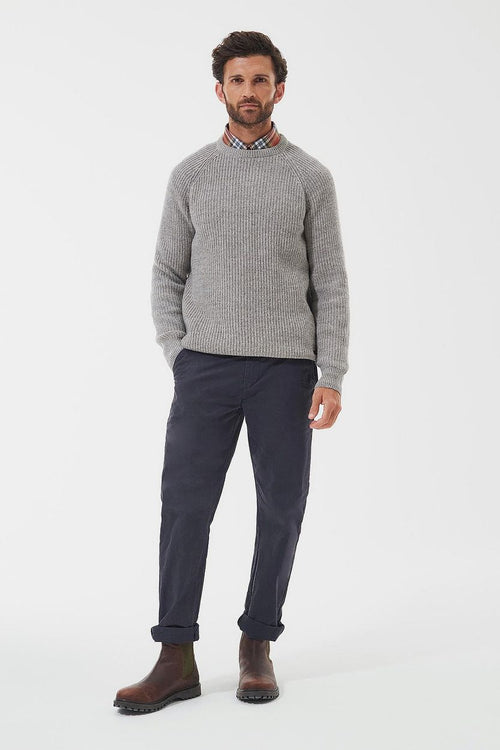 Barbour trui lamswol knitted stone grijs | Regular-fit