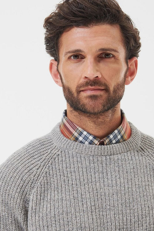 Barbour trui lamswol knitted stone grijs | Regular-fit