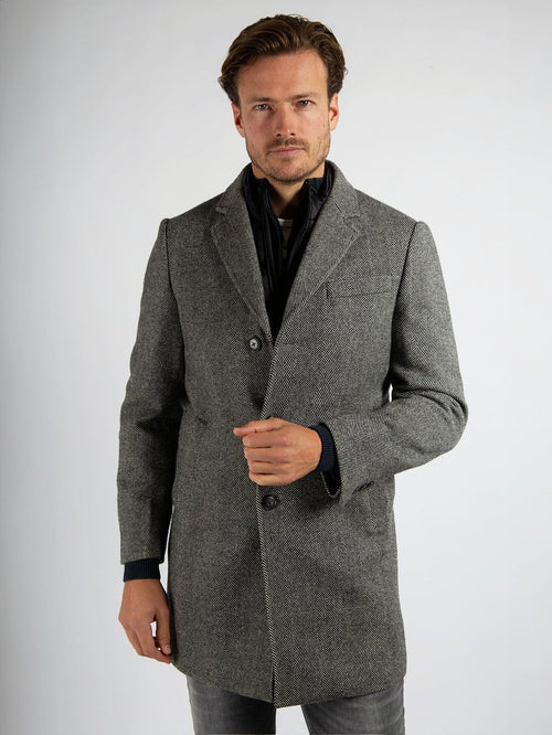 Suitable coat wol pepita pepper grey | Slim-fit