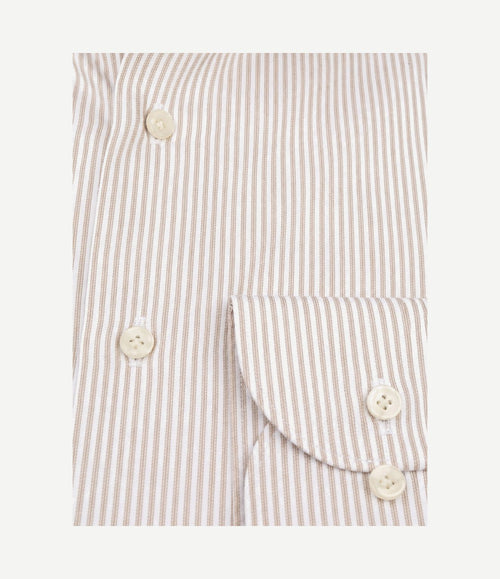 Twill overhemd strepen beige