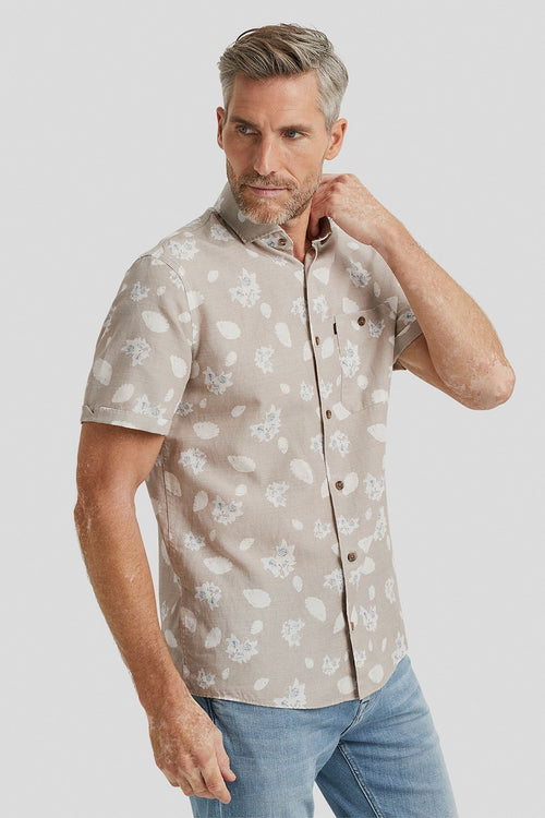 Short sleeve overhemd linnen beige