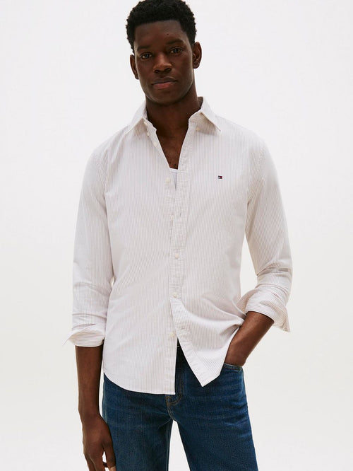 Oxford overhemd streep beige
