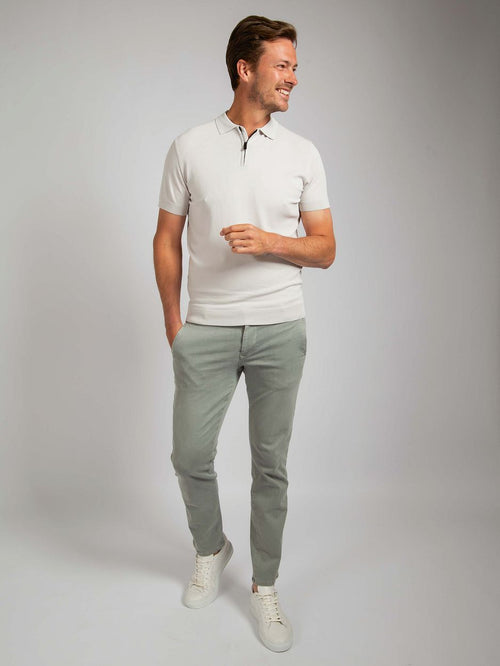 Knitted halve rits polo beige