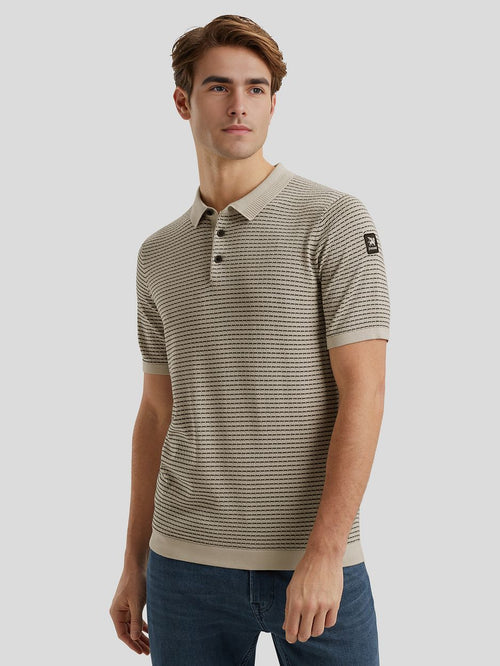 Knitted poloshirt print beige