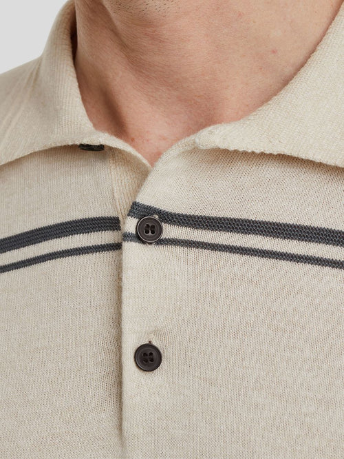 Knitted poloshirt streep beige