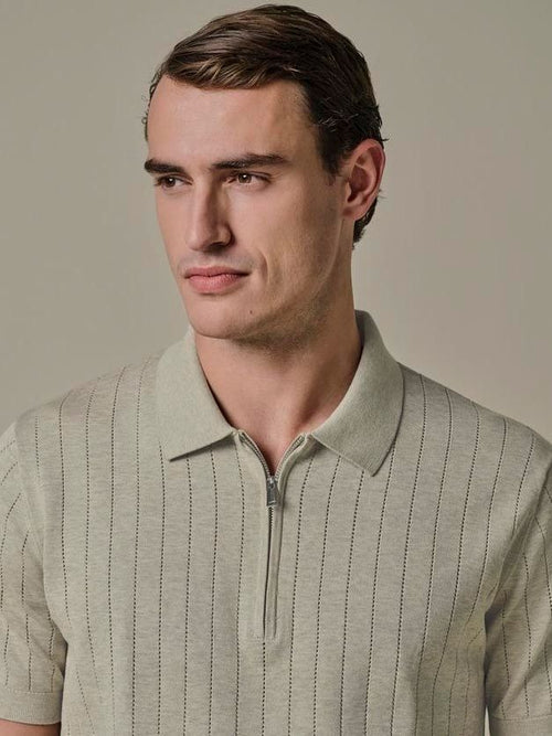 Knitted halve rits poloshirt dropneedle beige