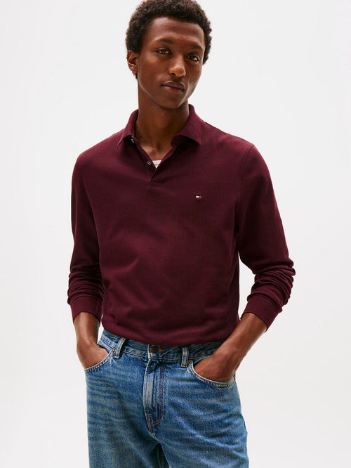 Tommy Hilfiger longsleeve polo bordeaux | Slim-fit