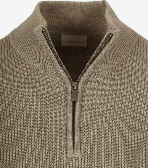halve rits trui wol blend taupe