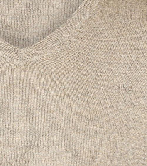 Trui merino blend v-hals sand
