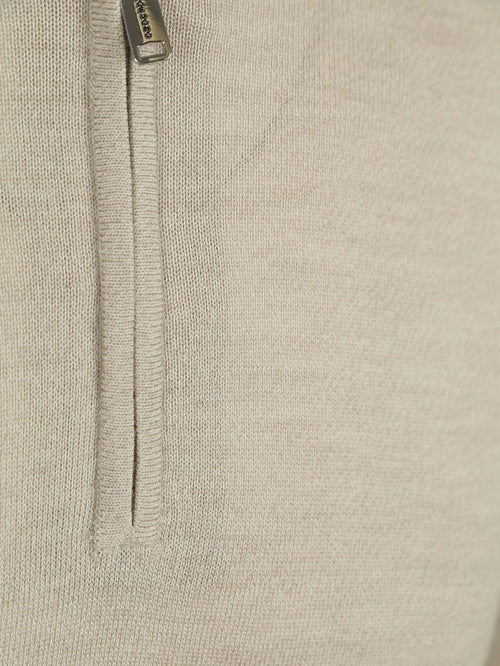 halve rits pullover merinowol beige